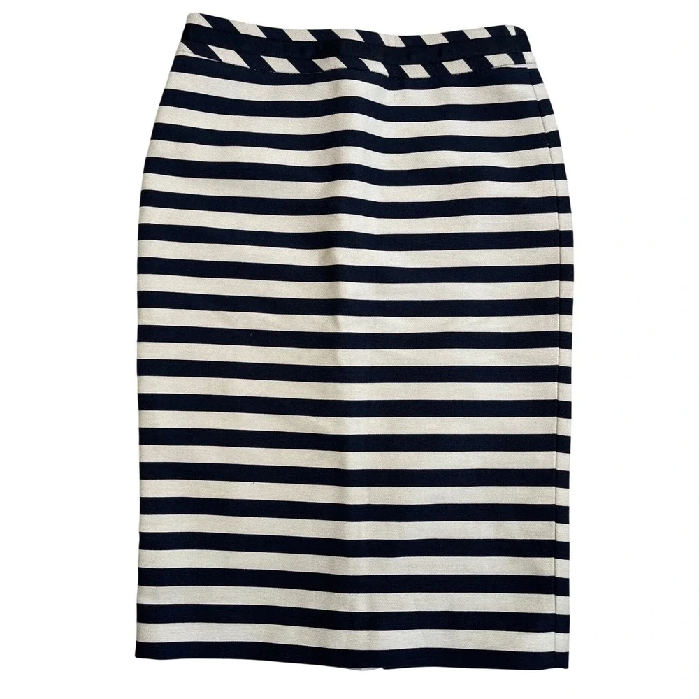 Boden Black Cream Horizontal Stripe Pencil Skirt Womens US 2R Knee Length